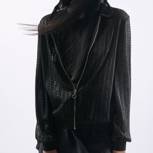 Zara Open work Hooded Bomber Jacket